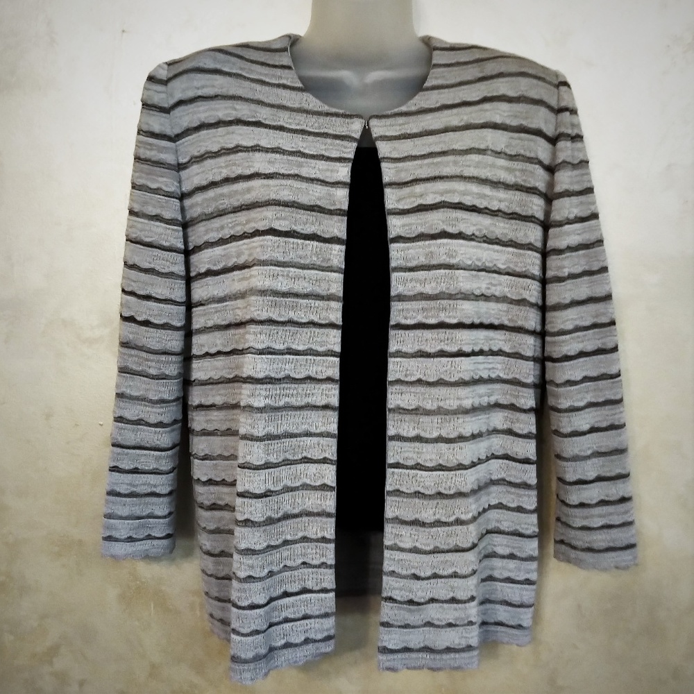 Misook Scallopped Strip Cardigan EUC XL - Picture 2 of 8